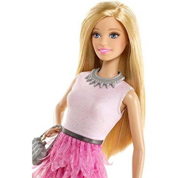 Barbie Fashionistas BCN36 Doll With Blond Hair & Pink Feathered Skirt Dress 2014 - Picture 9 of 9